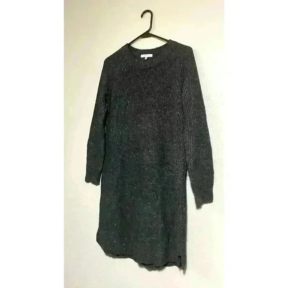 Madewell Wool Blend Curved Hem Donegal Sweater Dress Size S Charcoal Gray - Picture 4 of 9